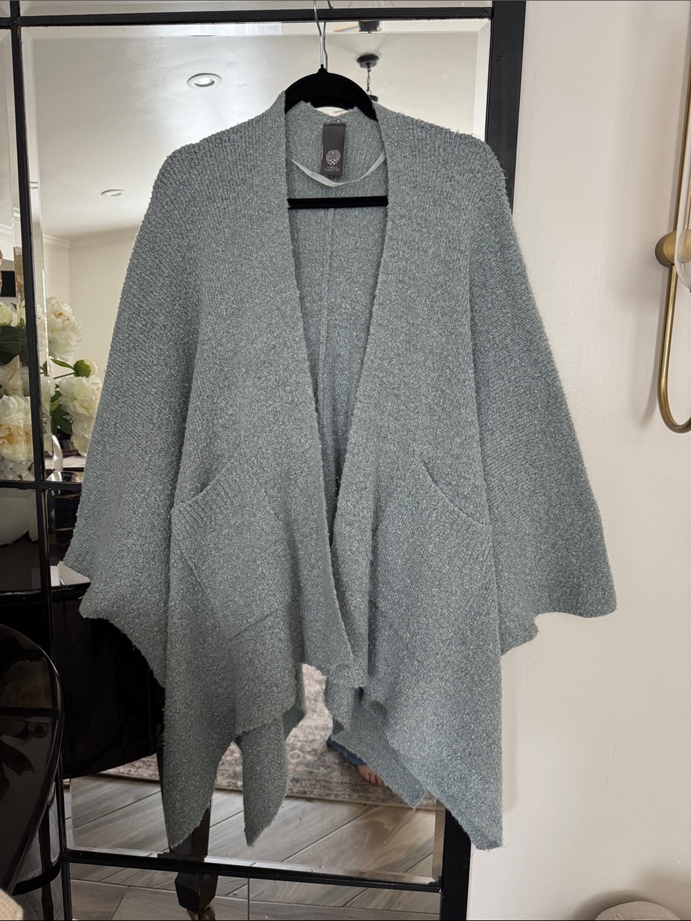Cozy Open-Front Knit Poncho Cardigan - Dusty Blue